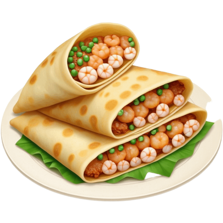 Bánh Xèo Cinematic Realistic Bánh Xèo Dish Emoji, depicted as a crispy, folded semi circle crepe filled with tiny shrimp and pork, rendered with dynamic textures and vibrant, appetizing lighting. emoji