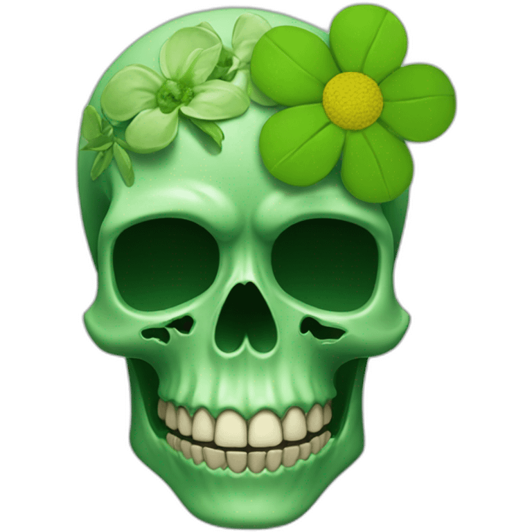 Green skull with flower coming out if the eye socket emoji