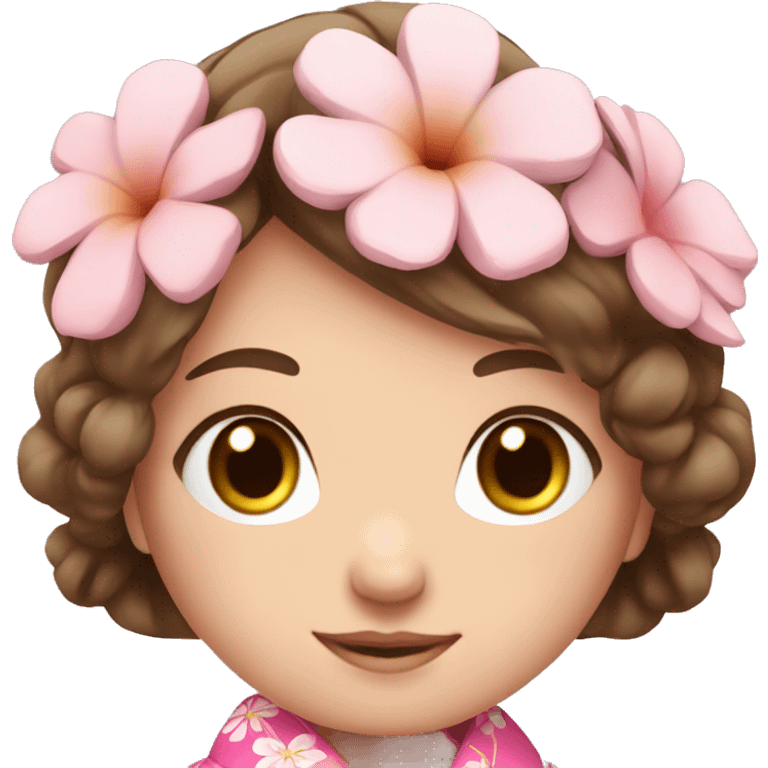 cute girl with blue eyes and brown hair in pink flower kimono emoji