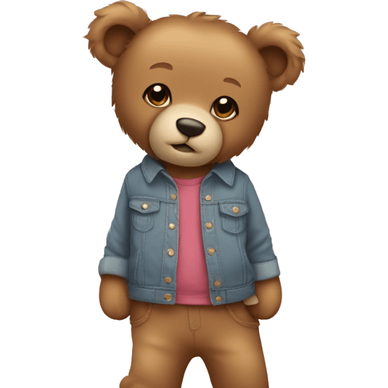 A cute teddy bear wearing clothes and hugging  emoji