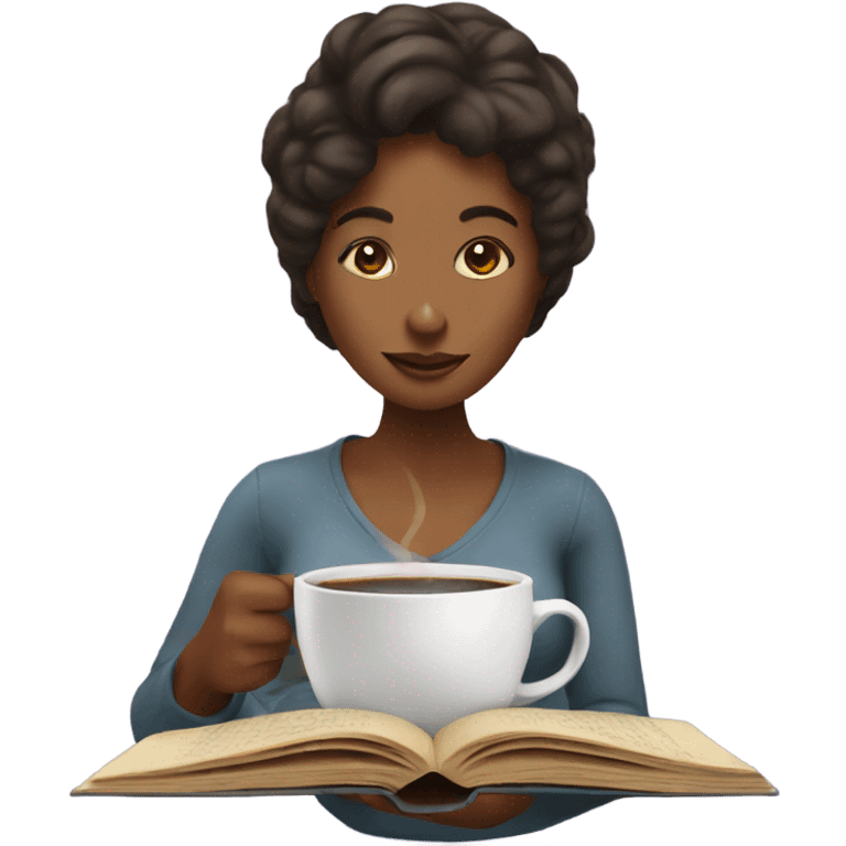 A woman reading a book while having coffe emoji