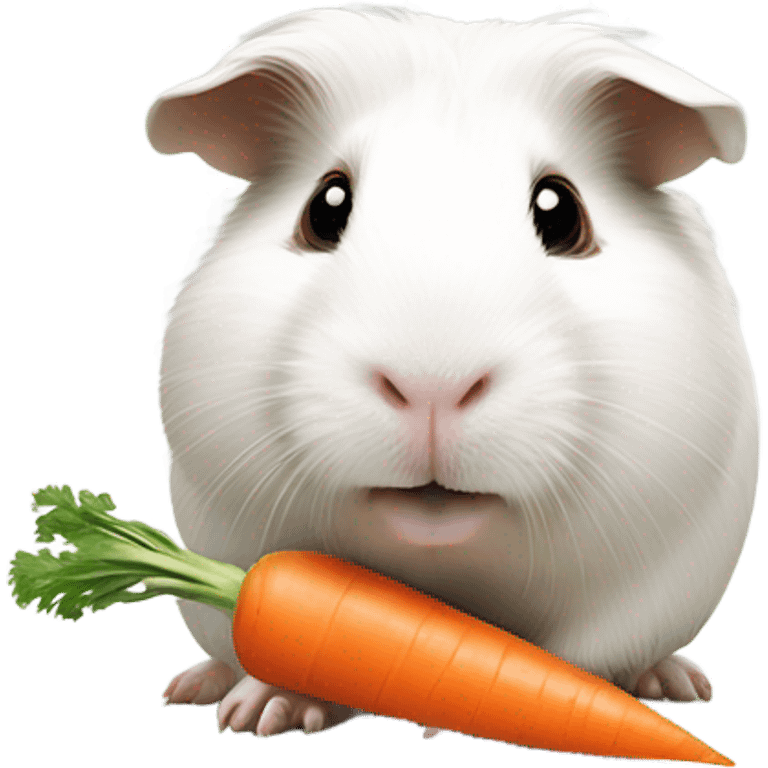 white guinea pig smiling holding carrot emoji