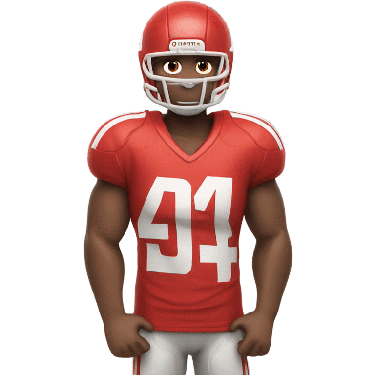 muscular football player wearing a red jersey with number 4 on it emoji