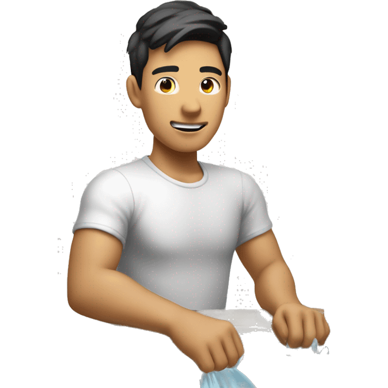 asian man filling up sink with water  emoji