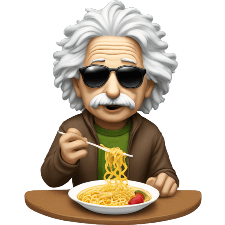 Einstein, eating Ramen while wearing sunglasses and a hoodie emoji