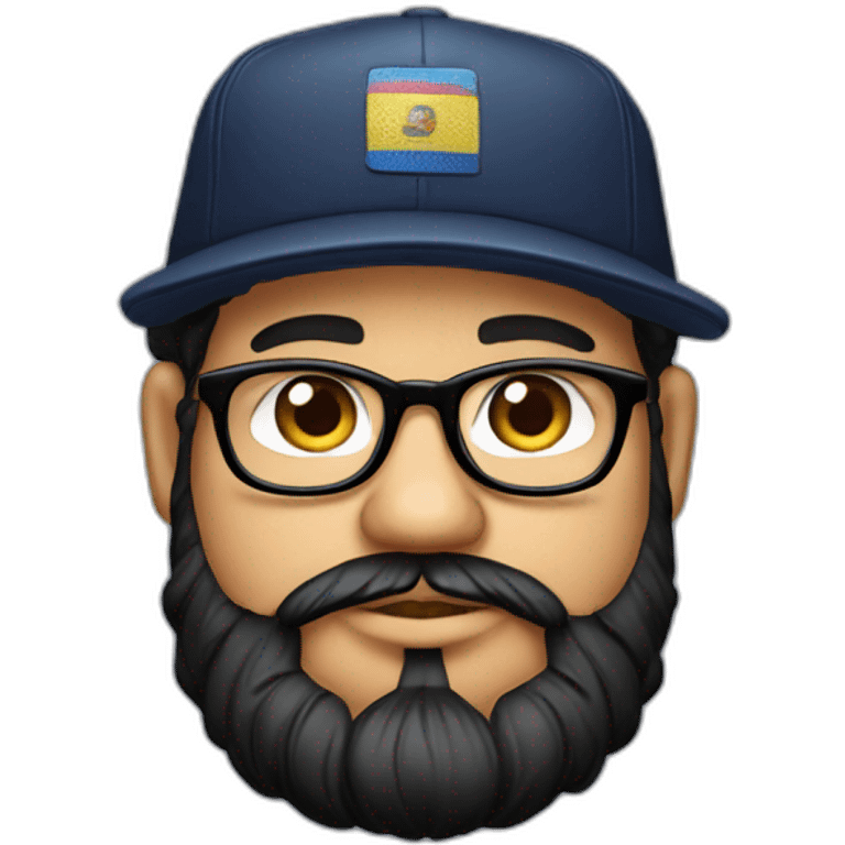 chubby venezuelan programmer with beard, glasses, yankess hat, airpods with tattoos emoji