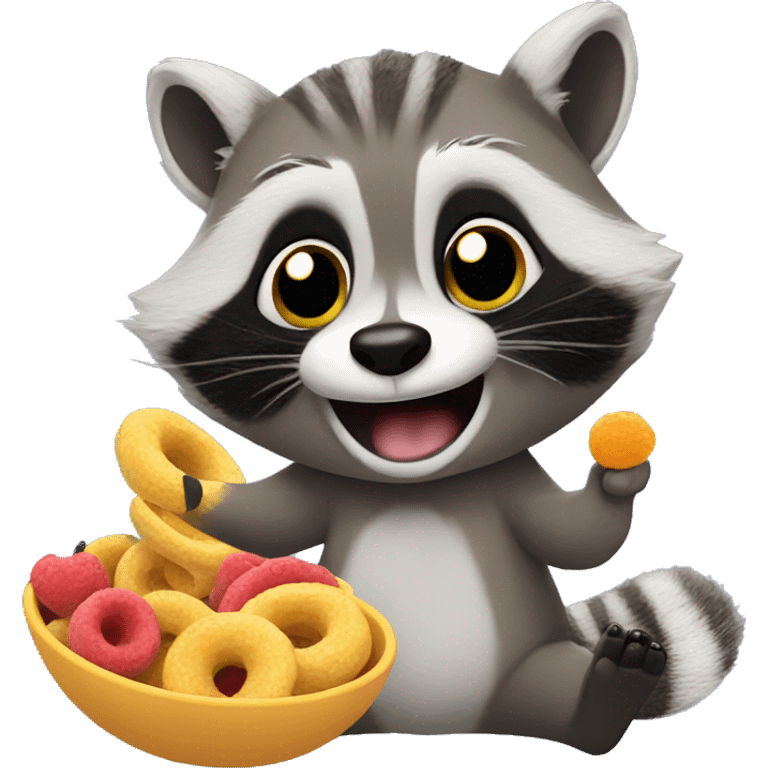 happy raccoon eating fruit loops emoji