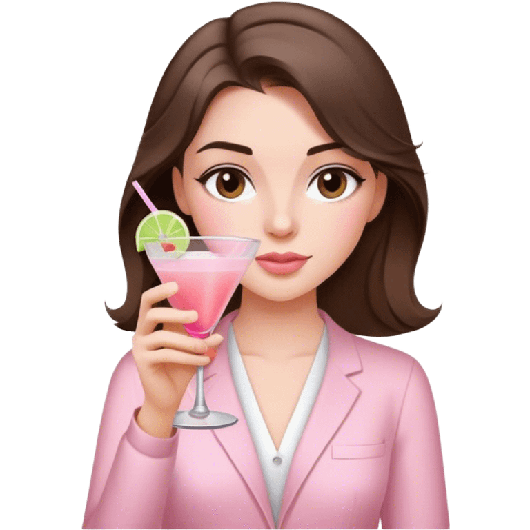 brunette hair down girl light pink clothes drinking a cocktail emoji