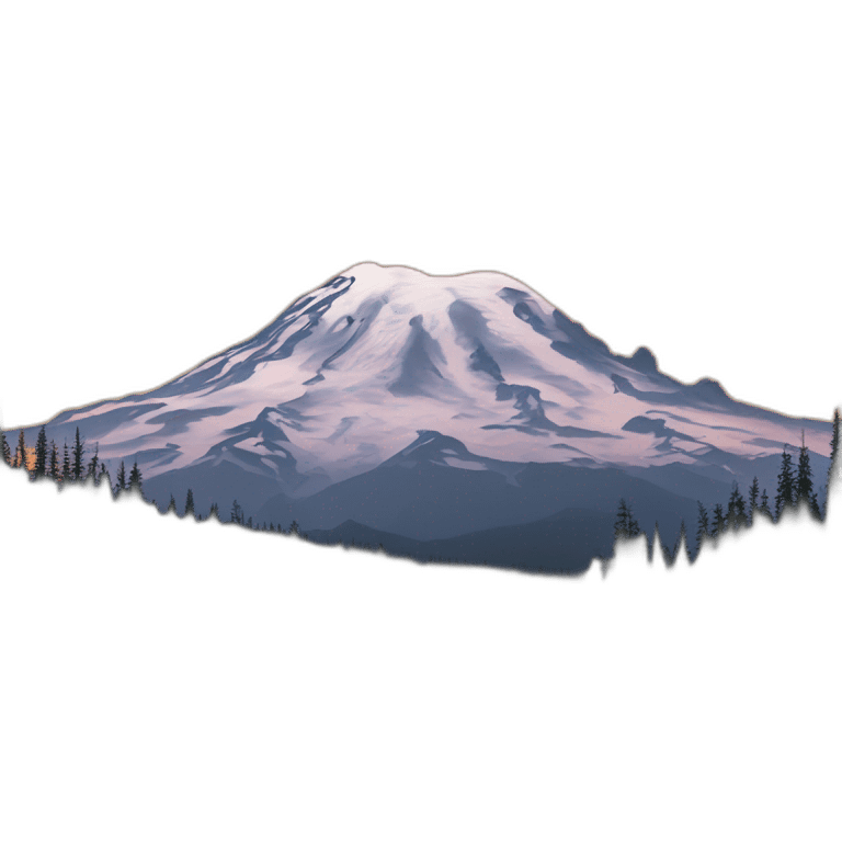 Mount rainier at sunset, orange sky with wispy clouds  emoji