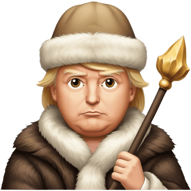 Donald Trump is a king in a fur hat, holding a staff
hyper realistic emoji