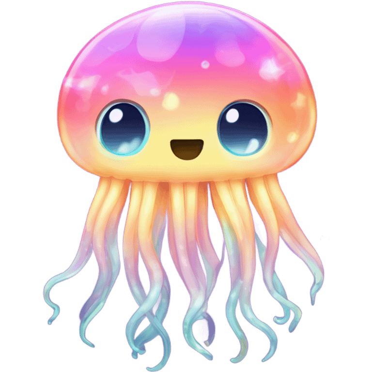 A glowing jellyfish with flowing tentacles that shimmer in pastel rainbow colors, surrounded by tiny sparkling stars. emoji