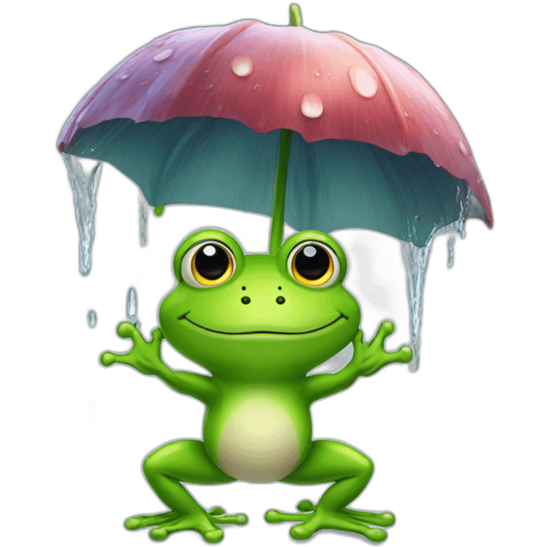 Une grenouille qui s'abrite de la pluie sous un champignon emoji