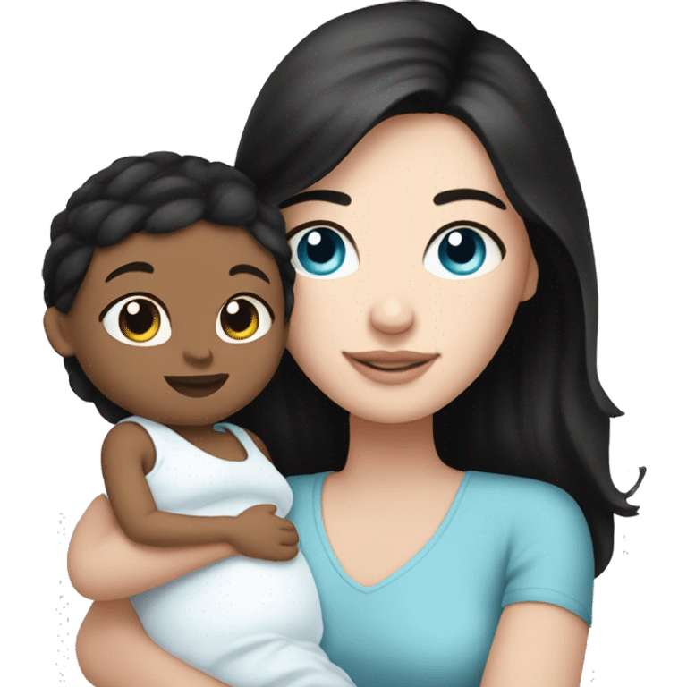 mom holding newborn baby girl with blue eyes white skin black hair and white skin newborn emoji