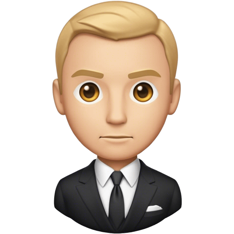 Cinematic Realistic James Bond Portrait Emoji, depicted as a suave, sophisticated secret agent in a tailored suit with a cool, composed gaze and an air of stealth and charm, rendered with crisp textures and dynamic cinematic lighting that captures his timeless espionage allure. emoji