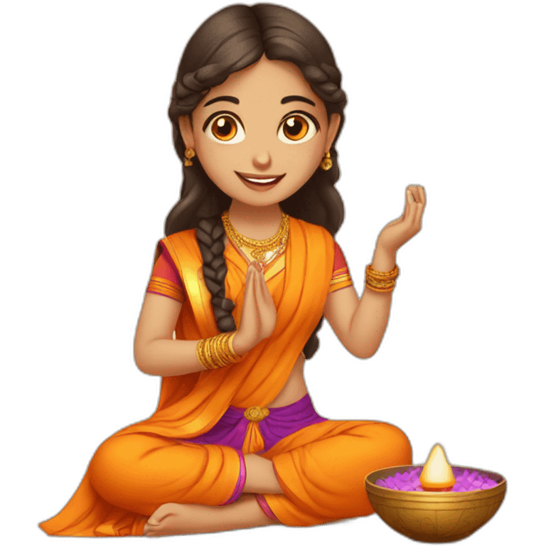 A young girl doing pooja emoji