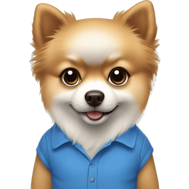 pomeranian crème/white wearing a blue shirt  emoji