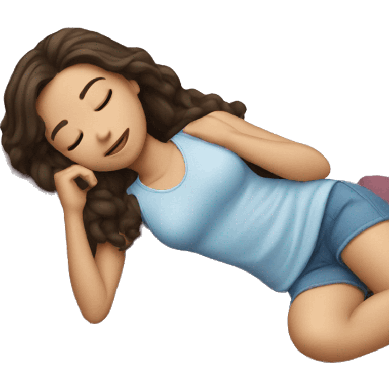 Brunette girl laying with her phone  emoji