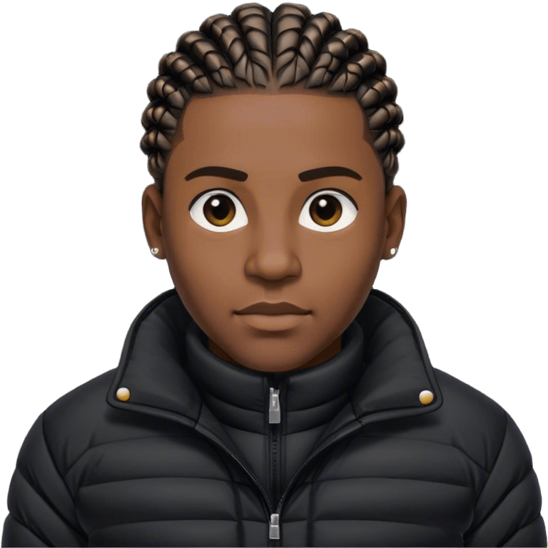 Black guy with cornrows wearing a black puffer jackets  emoji