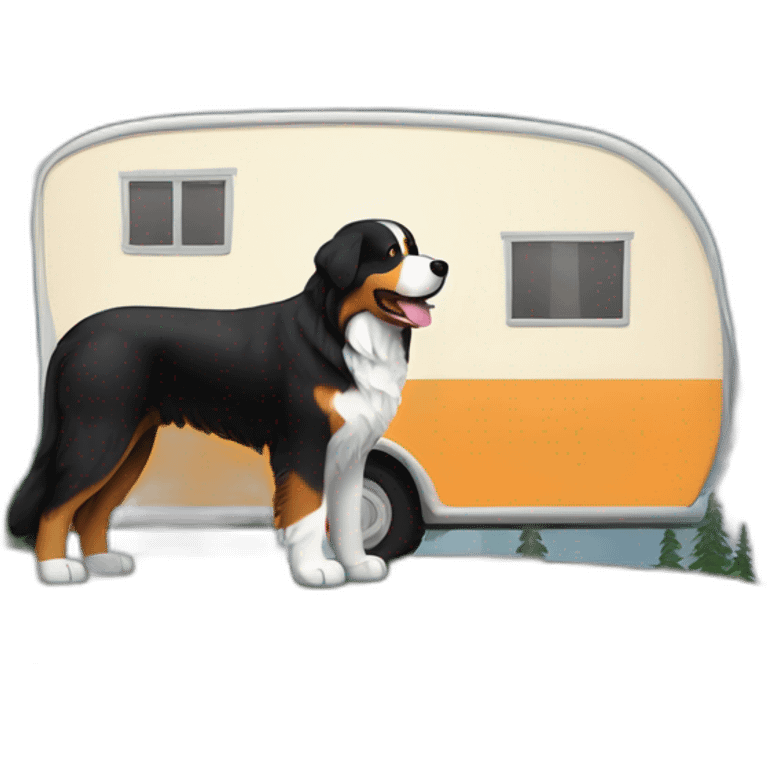 Bernese mountain dog travelling with a camper in Lappland emoji