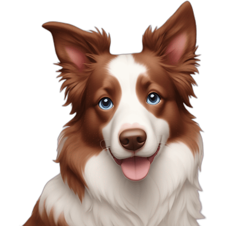 red merle border collie with beige and white marks and blue eyes and pink nose emoji