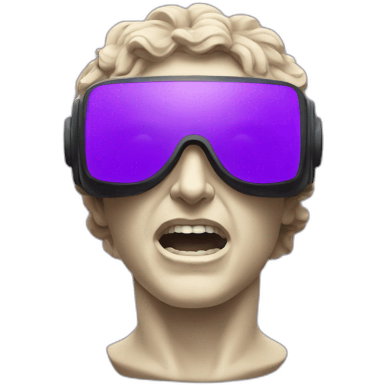 an EMOJI OF A ancient young greek statue, wearing VR headset, shouting purple colors,  emoji