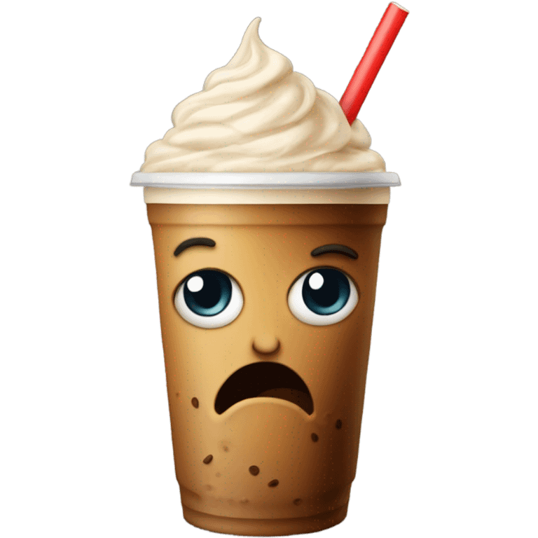 an angry cup of iced coffee. big eyes. fuming mad through the straw emoji