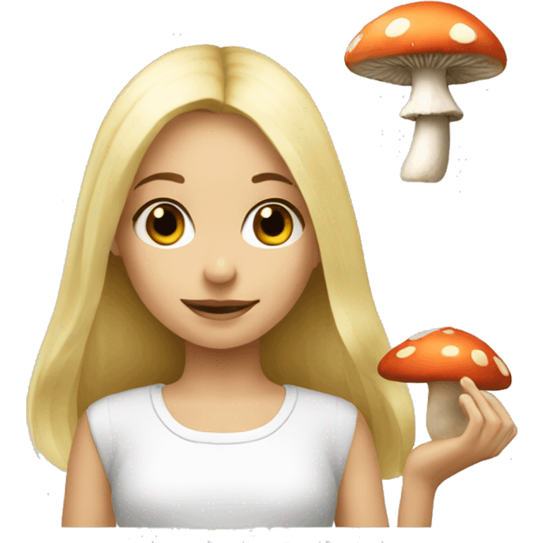 blonde girl with mushroom emoji