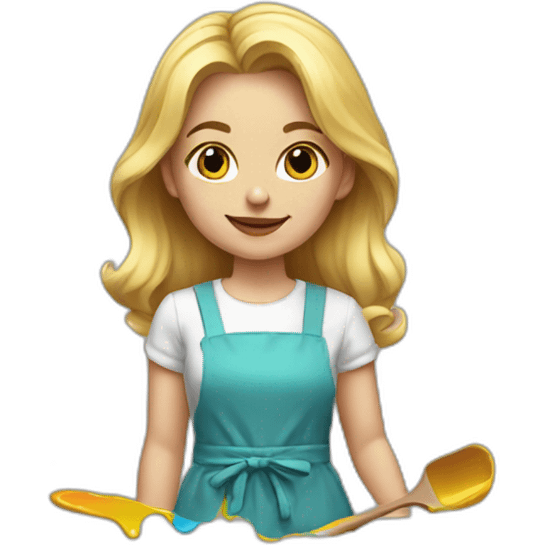 blonde girl with paints and a paint-stained apron emoji