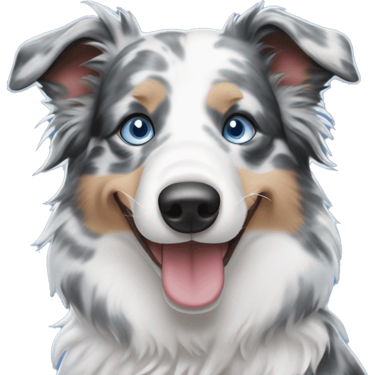 blue merle border collie with blue eyes smiling emoji