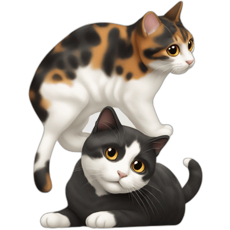 two cats, one black and white, second tortoise shell color  emoji