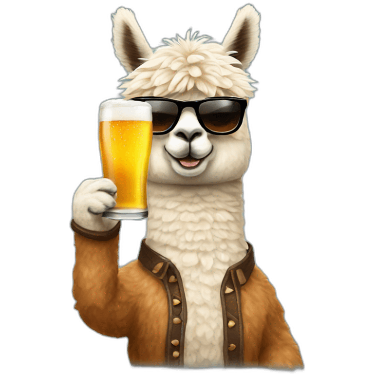 alpaca with sunglasses and a glass of beer in his hand emoji