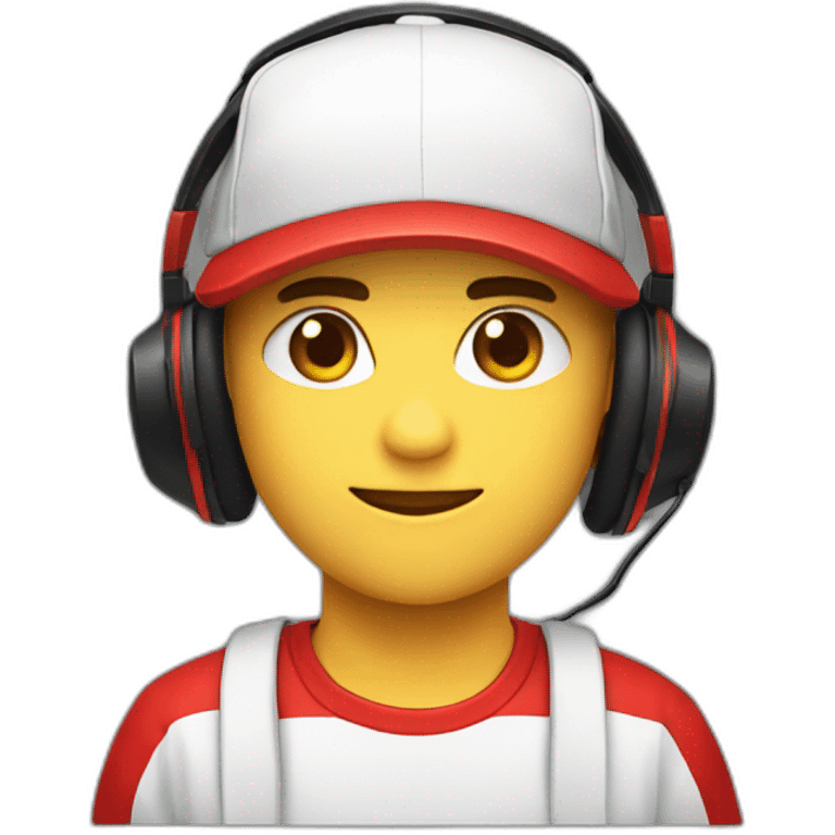 White Streamer wearing a back cap and red headphone with a shirt black and red squares emoji