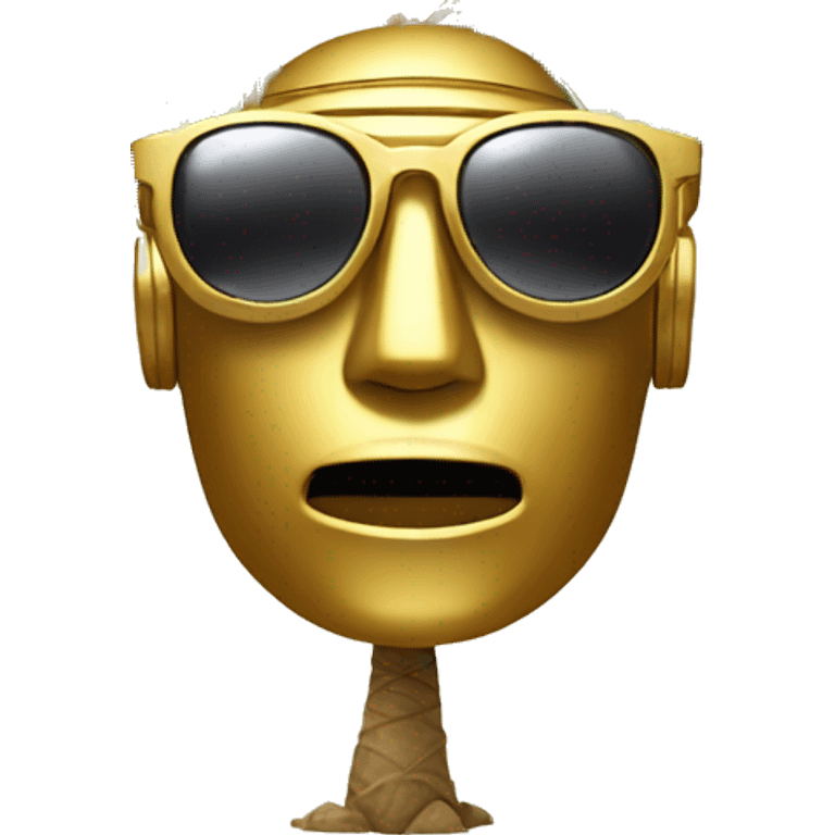 A golden robot head wearing sunglasses, next to a palm tree symbol emoji