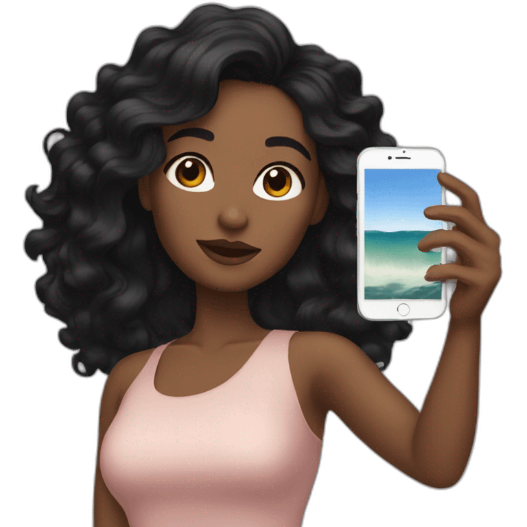 women with wavy black hair a bit not dark skinned taking a selfie emoji