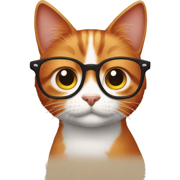 A red-haired cat with beady eyes wearing eyeglasses emoji