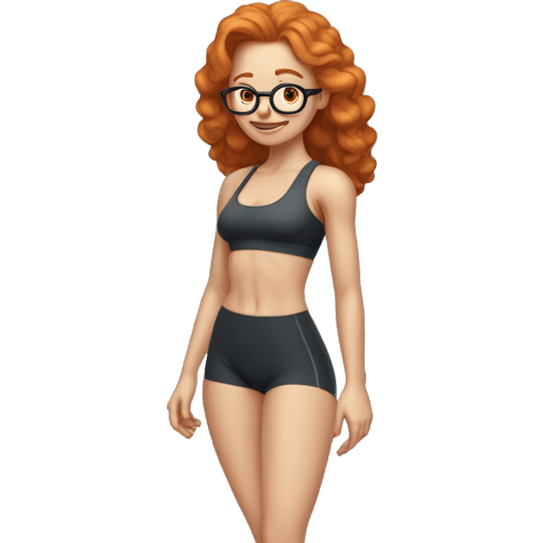 Ginger hair girl with eyeglasses and aesthetic gym outfit pumping her booty emoji