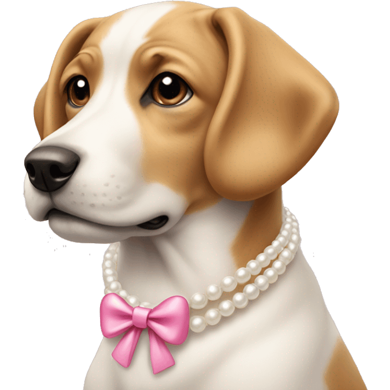 Dog wearing a pearl necklace with a pink bow emoji