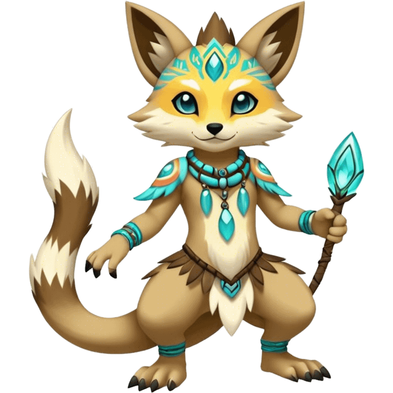 Anthro Sona Cool Edgy Cute Colorful Shy Shamanic Tribal Shiny Fakemon-Fantasy-Creature Full Body emoji