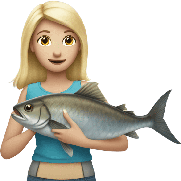 Blonde girl fishing big fish  emoji