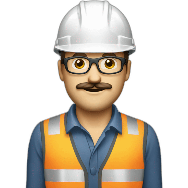 Construction engineer with safety glasses Caucasian with moustache emoji