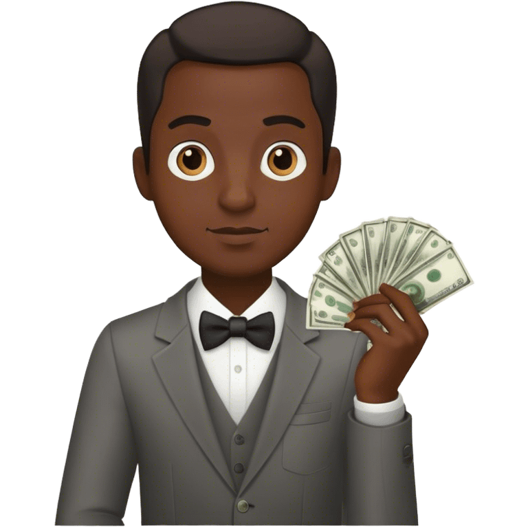 stylish dark-skinned male portrait counting money emoji