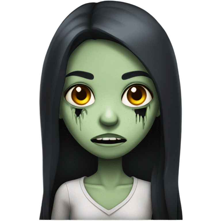 girl zombie with black long hair with teeth and serious face  emoji