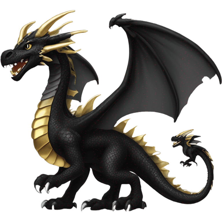 Large black dragon with small gold dragon emoji