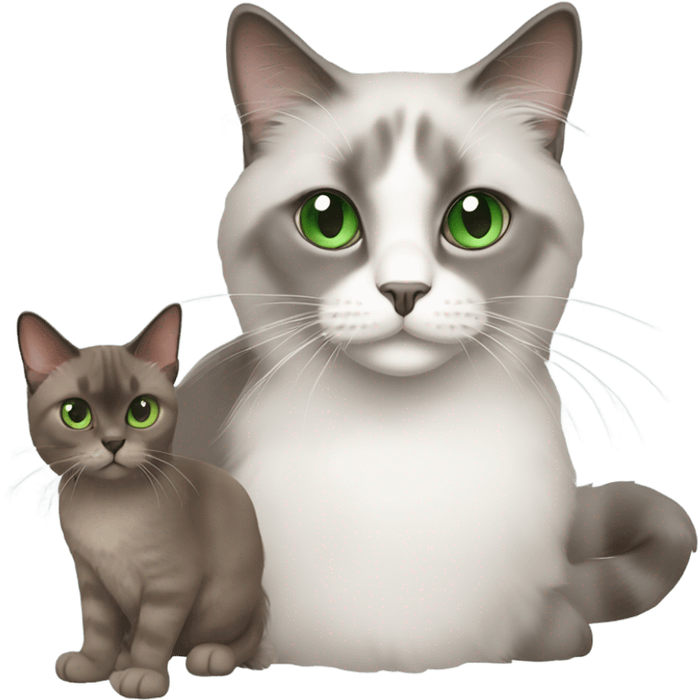 grey ragdoll cat and little brown cat with green eyes  emoji