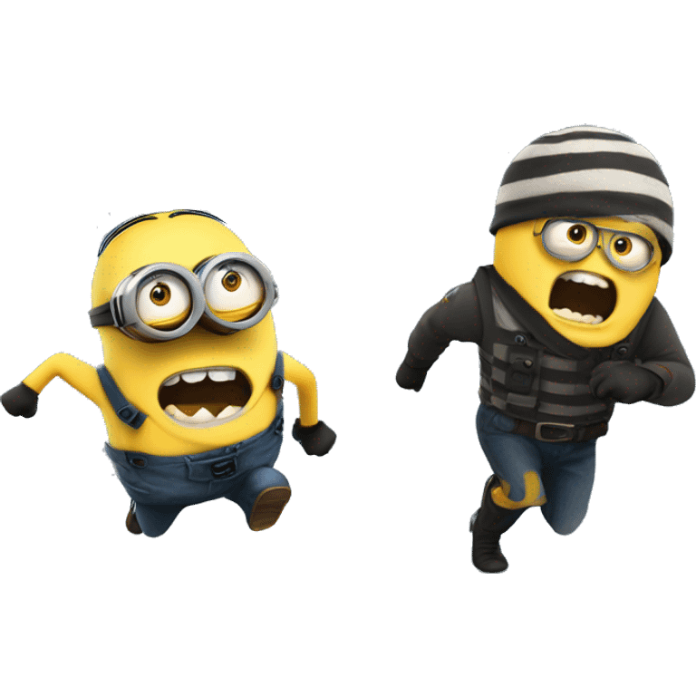 robber minion being chased by minion emoji