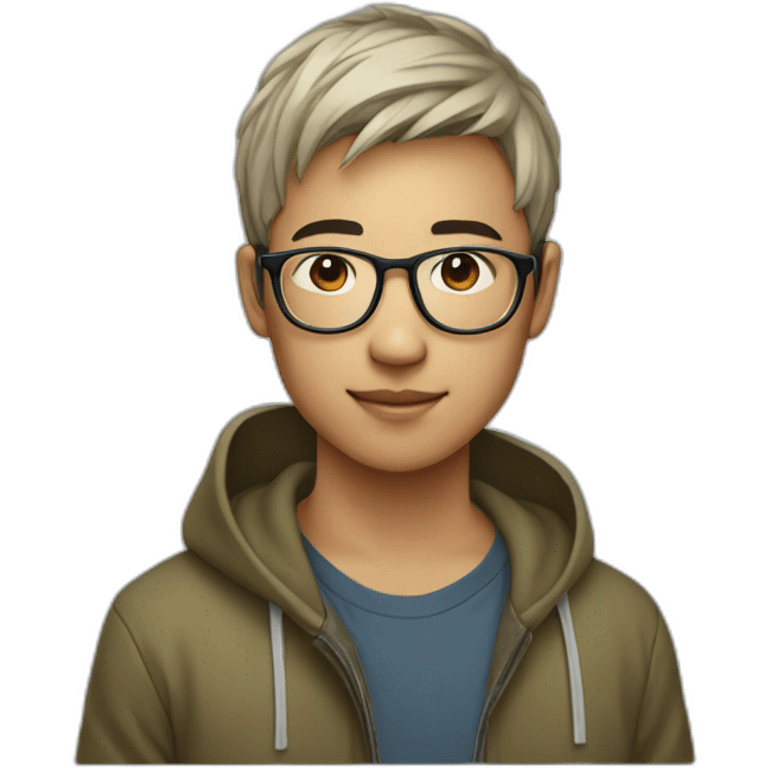 vietnamese young man, short hair with transparent glases wearing hoodie with macbook emoji