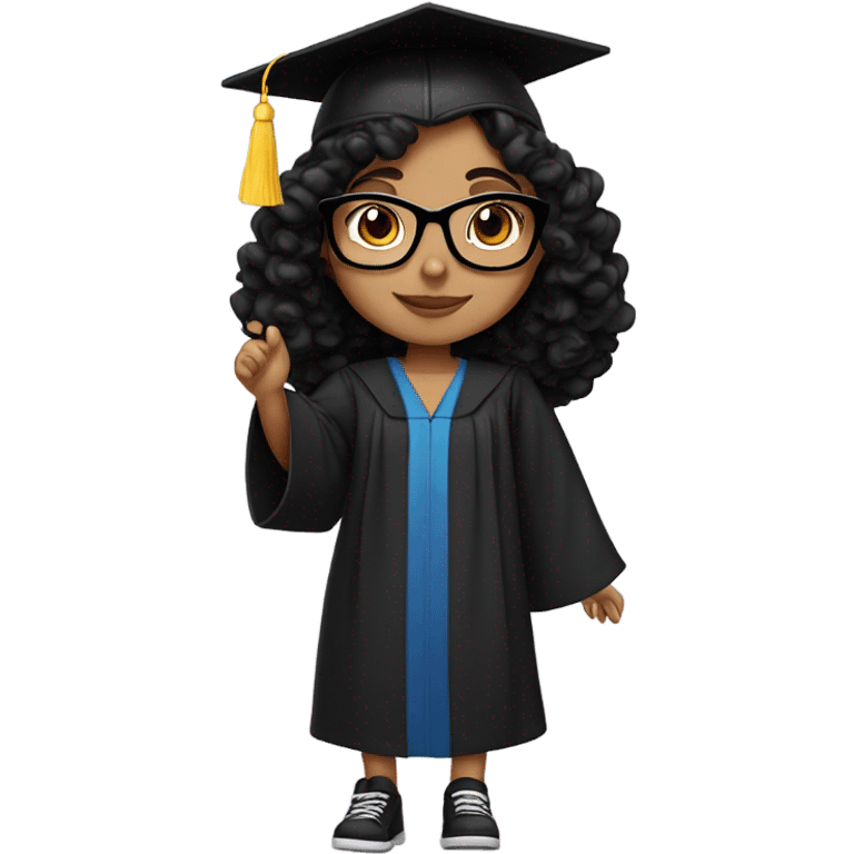 Hispanic white girl with black glasses and dark curly shoulder length hair graduate  emoji