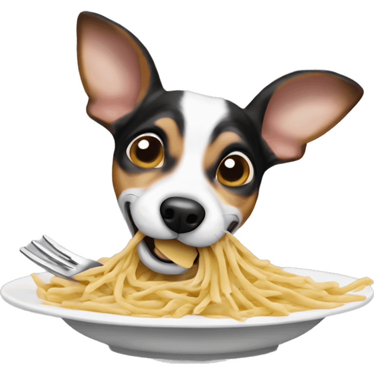 Rat terrier eating pasta on a fork  emoji