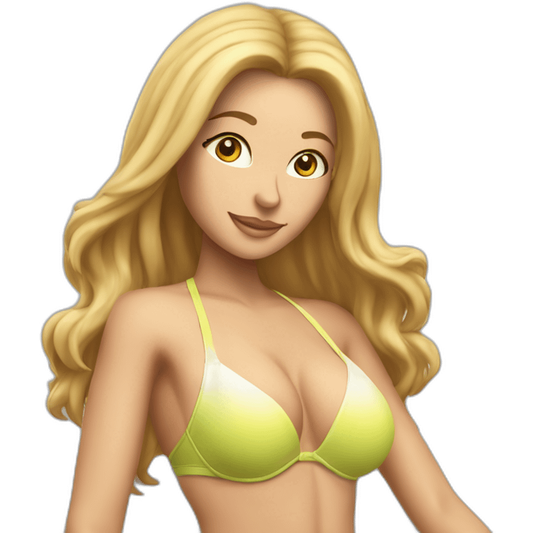 Sexy pose Soft-fit Caucasian woman bikini (hands-in-hair pose) (full body) couch emoji