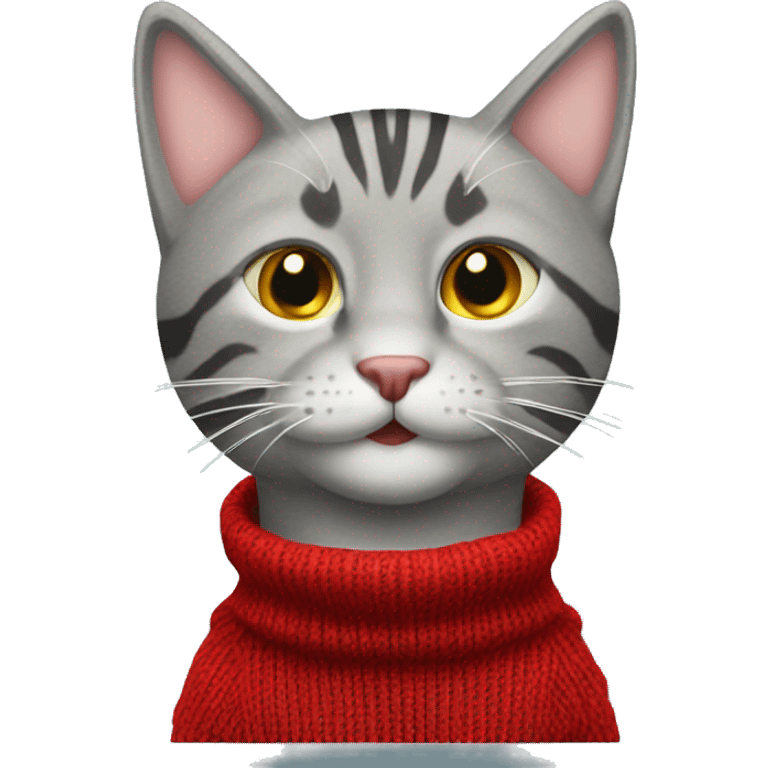 gray tabby cat in red knitted sweater emoji